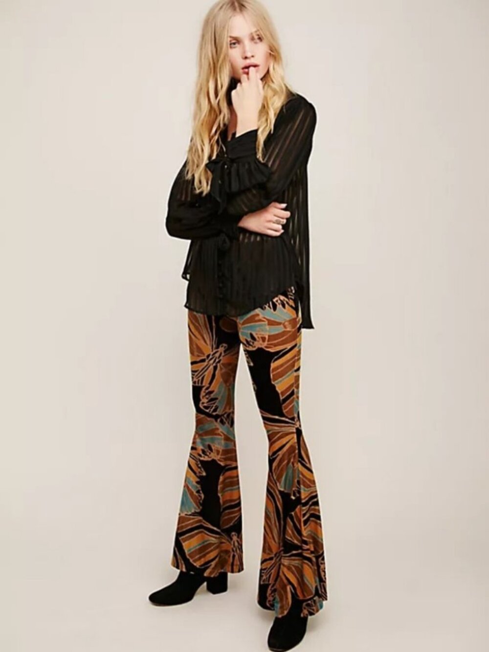Free People Velvet Float On Butterfly Stretch Flares